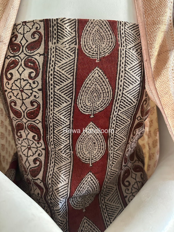 Maheshwari Maroon-White Bagh Print Tissue Top-Dupatta Set BPTS09
