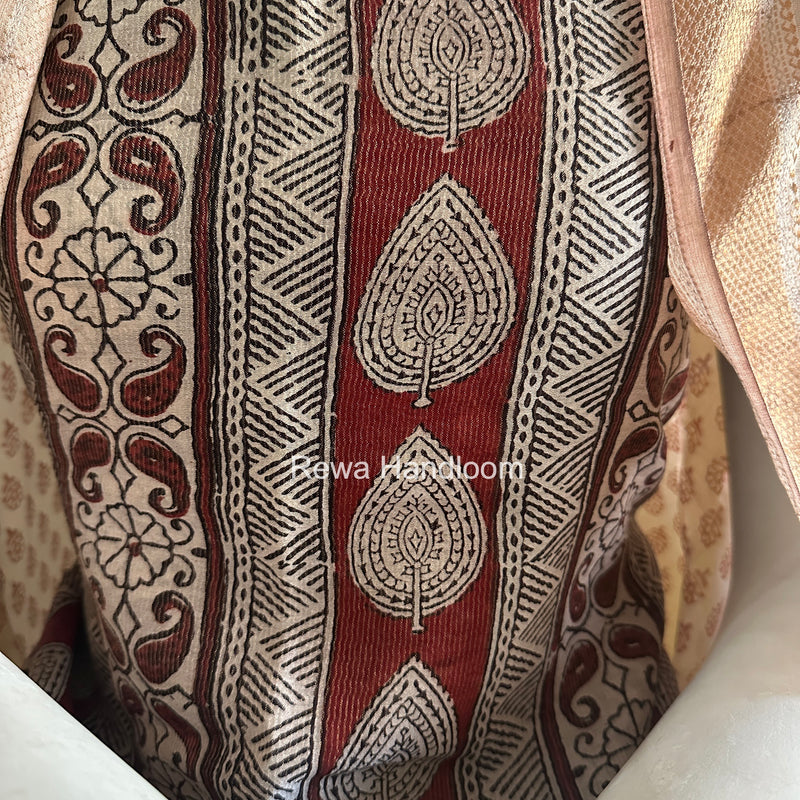 Maheshwari Maroon-White Bagh Print Tissue Top-Dupatta Set BPTS09