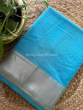 Maheshwari~ Silver Zari Checks Silk Saree