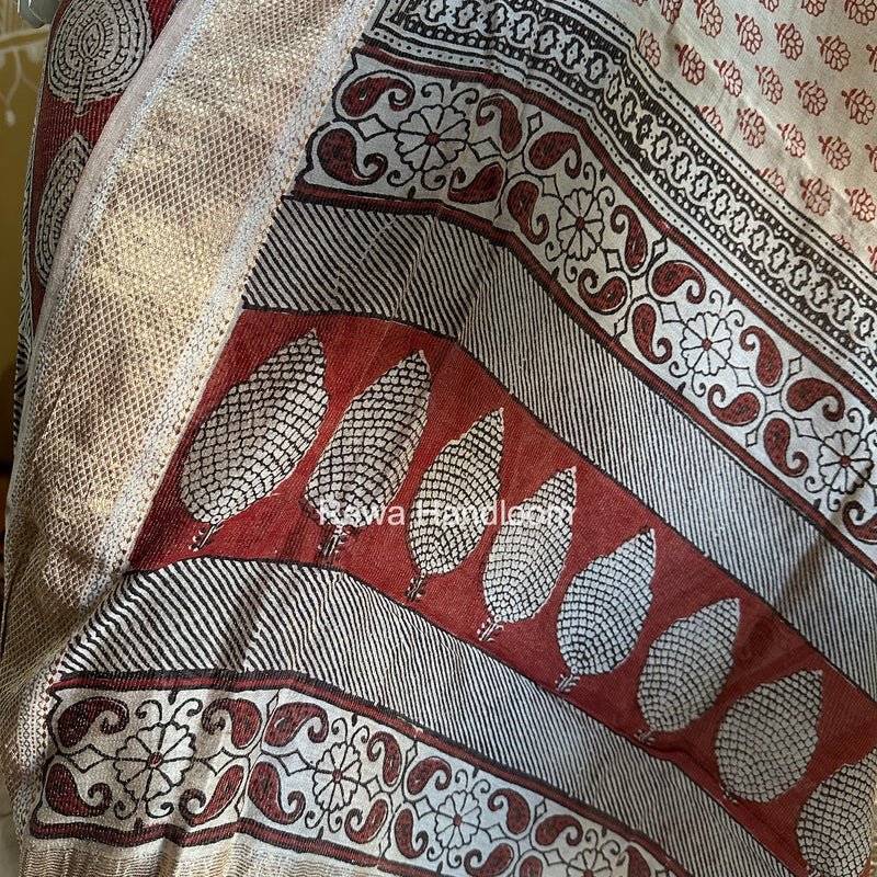 Maheshwari Maroon-White Bagh Print Tissue Top-Dupatta Set BPTS09