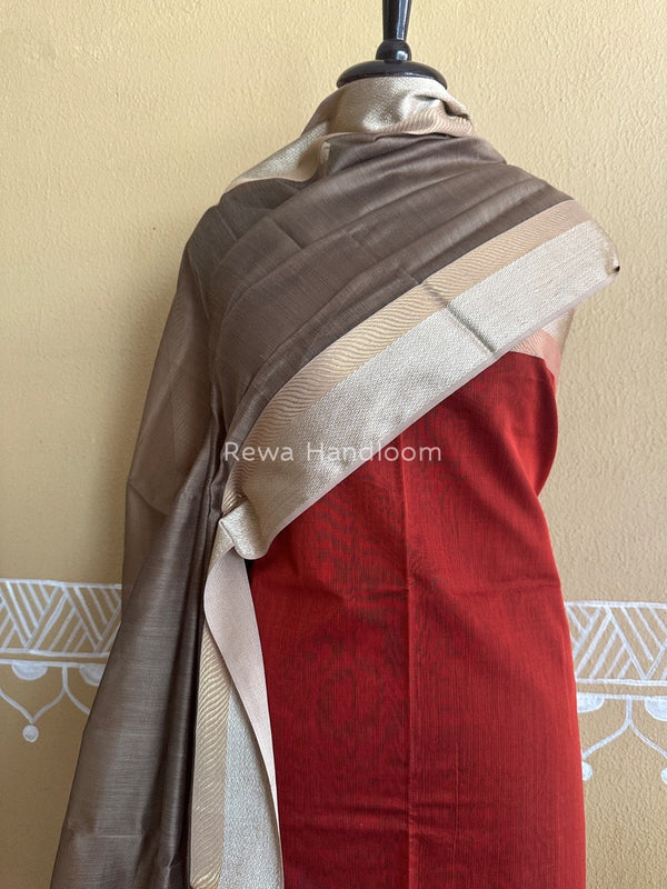 Maheshwari Rust Red-Dark Beige Resham Border Dress Material BRD09