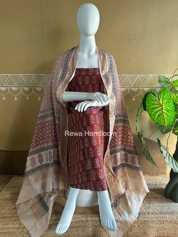 Maheshwari Bagh Print Tissue Top-Dupatta Set