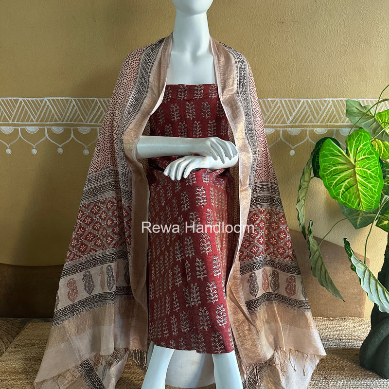 Maheshwari Bagh Print Tissue Top-Dupatta Set