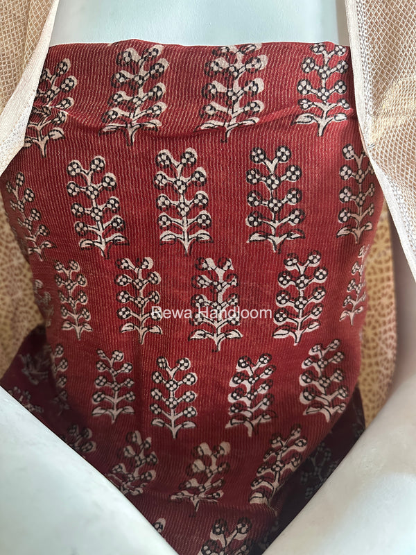 Maheshwari Maroon-White Bagh Print Tissue Top-Dupatta Set BPTS010