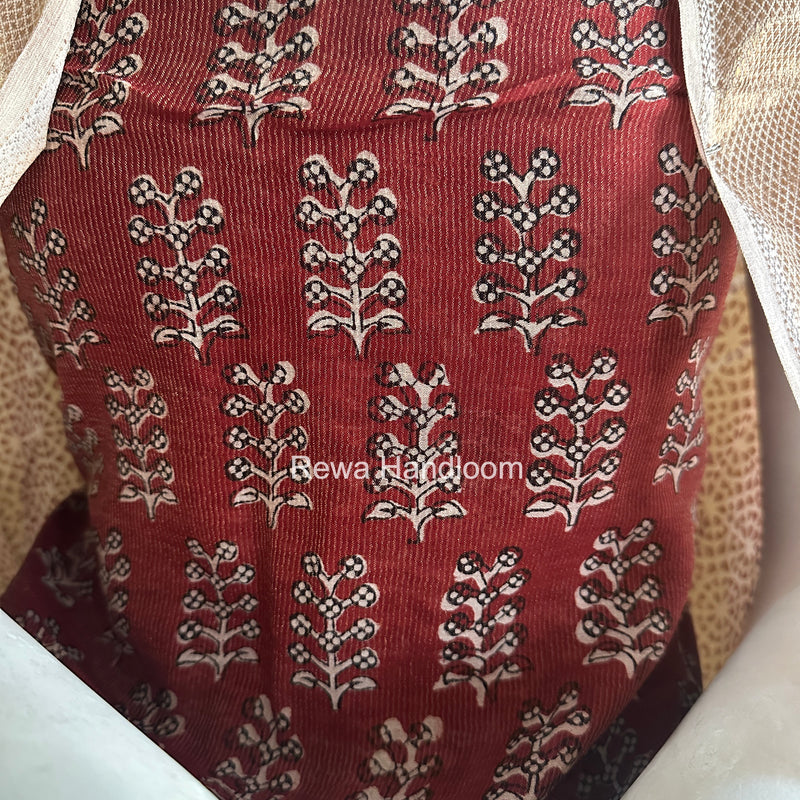 Maheshwari Maroon-White Bagh Print Tissue Top-Dupatta Set BPTS010