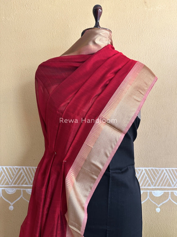Maheshwari Black-Red Resham Border Dress Material BRD013