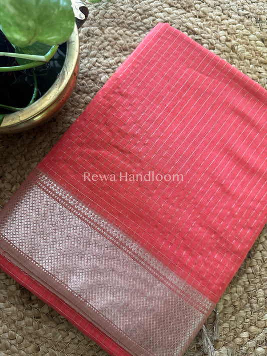 Maheshwari ~ Silver Zari Checks Silk Saree