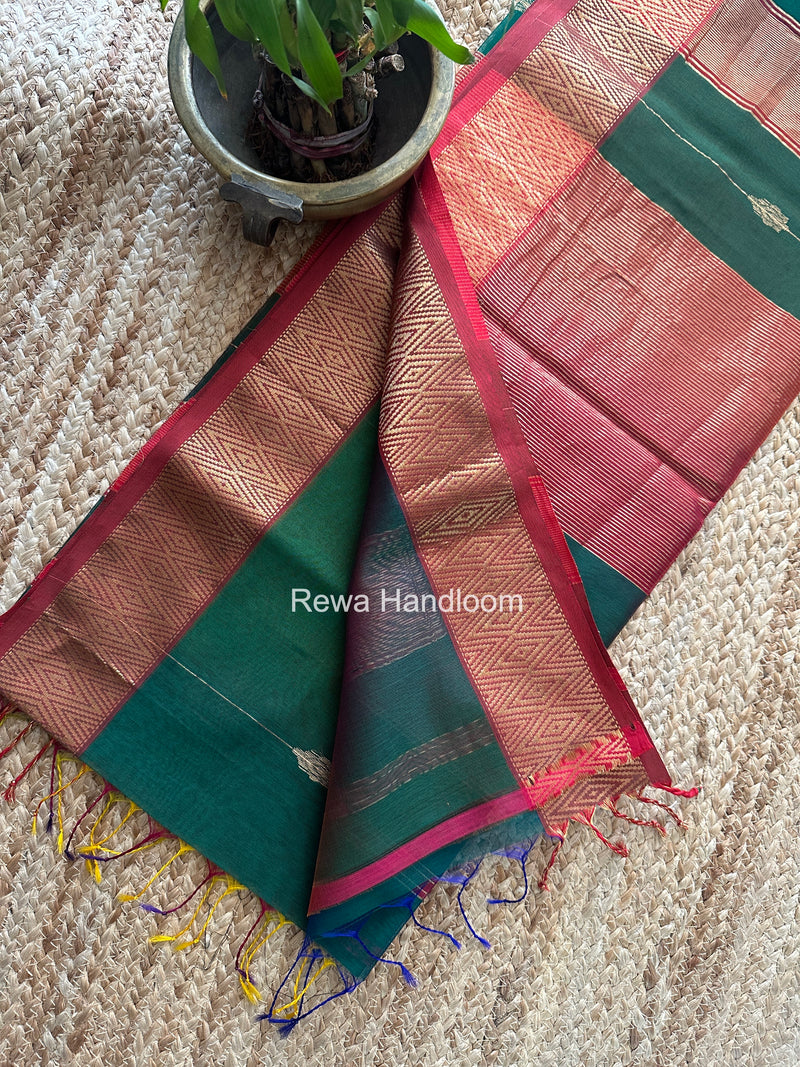 Maheshwari Bottle Green Shaded Butti Saree SBBS025