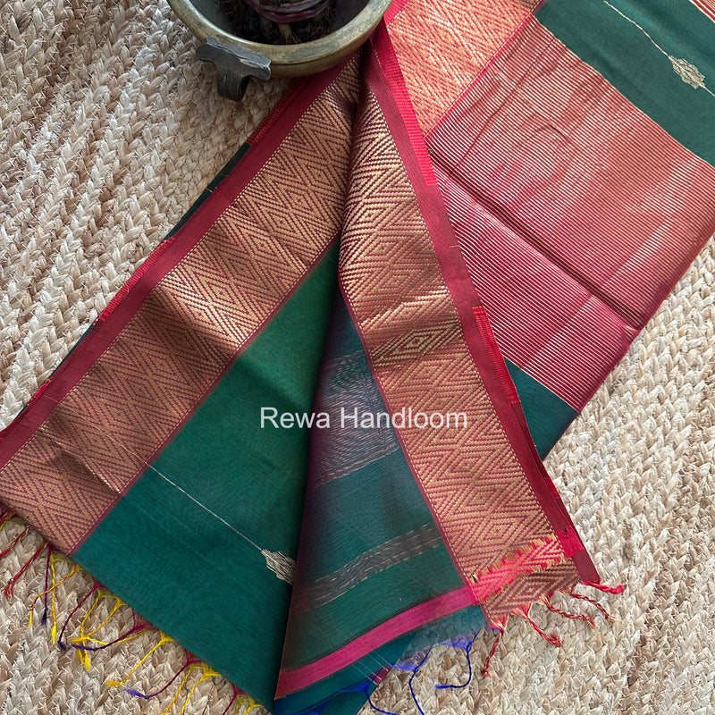 Maheshwari Bottle Green Shaded Butti Saree SBBS025