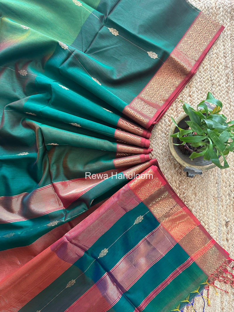 Maheshwari Bottle Green Shaded Butti Saree SBBS025