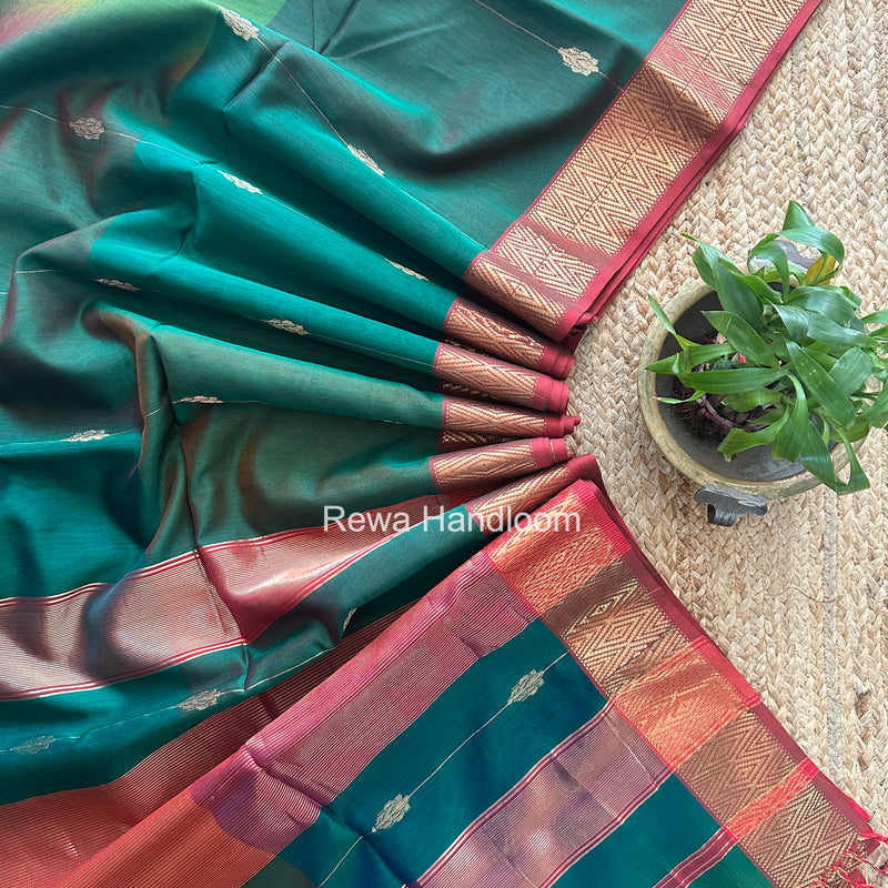 Maheshwari Bottle Green Shaded Butti Saree SBBS025