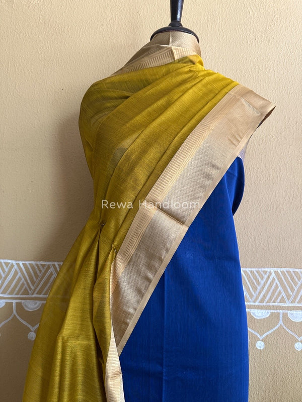 Maheshwari Dark Blue-Mustard Yellow Resham Border Dress Material BRD08