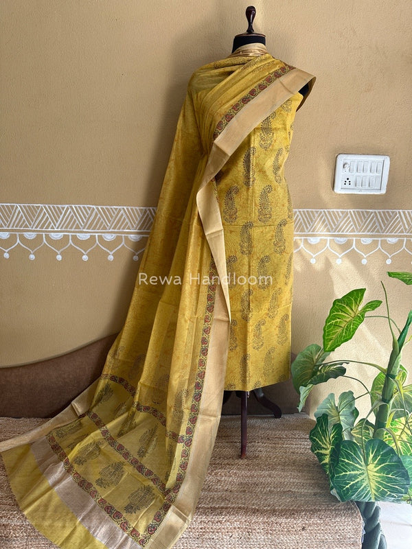 Maheshwari Handblock Tissue Top-Dupatta