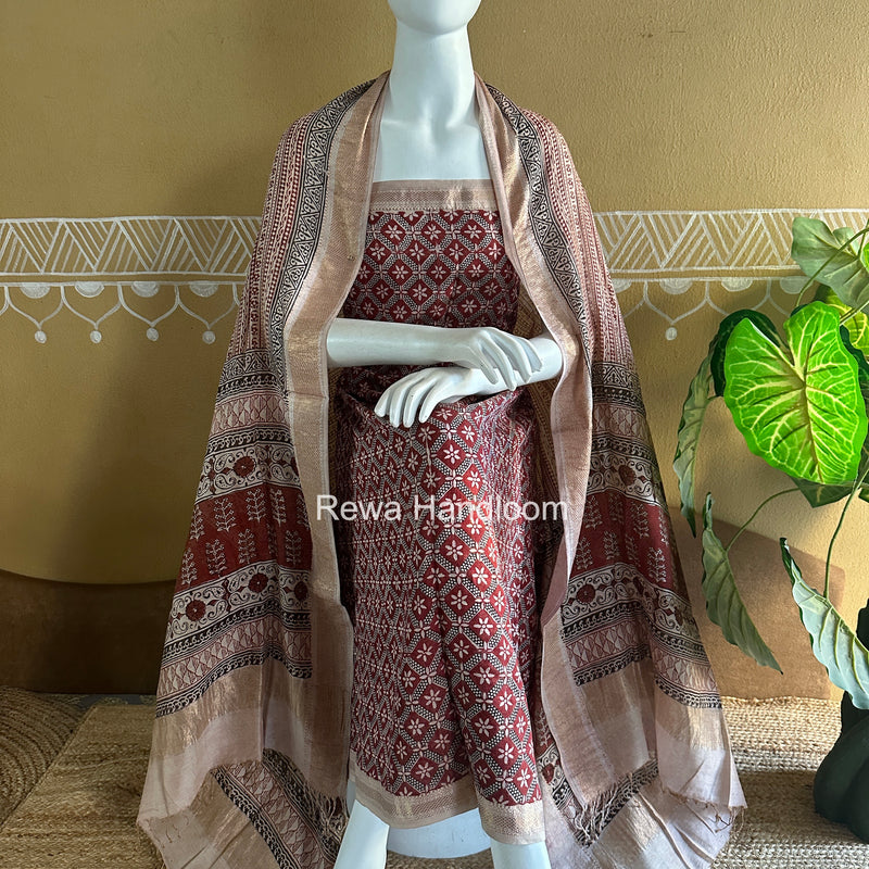 Maheshwari Bagh Print Tissue Top-Dupatta Set