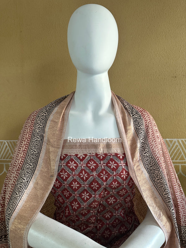Maheshwari Maroon-White Bagh Print Tissue Top-Dupatta Set BPTS011