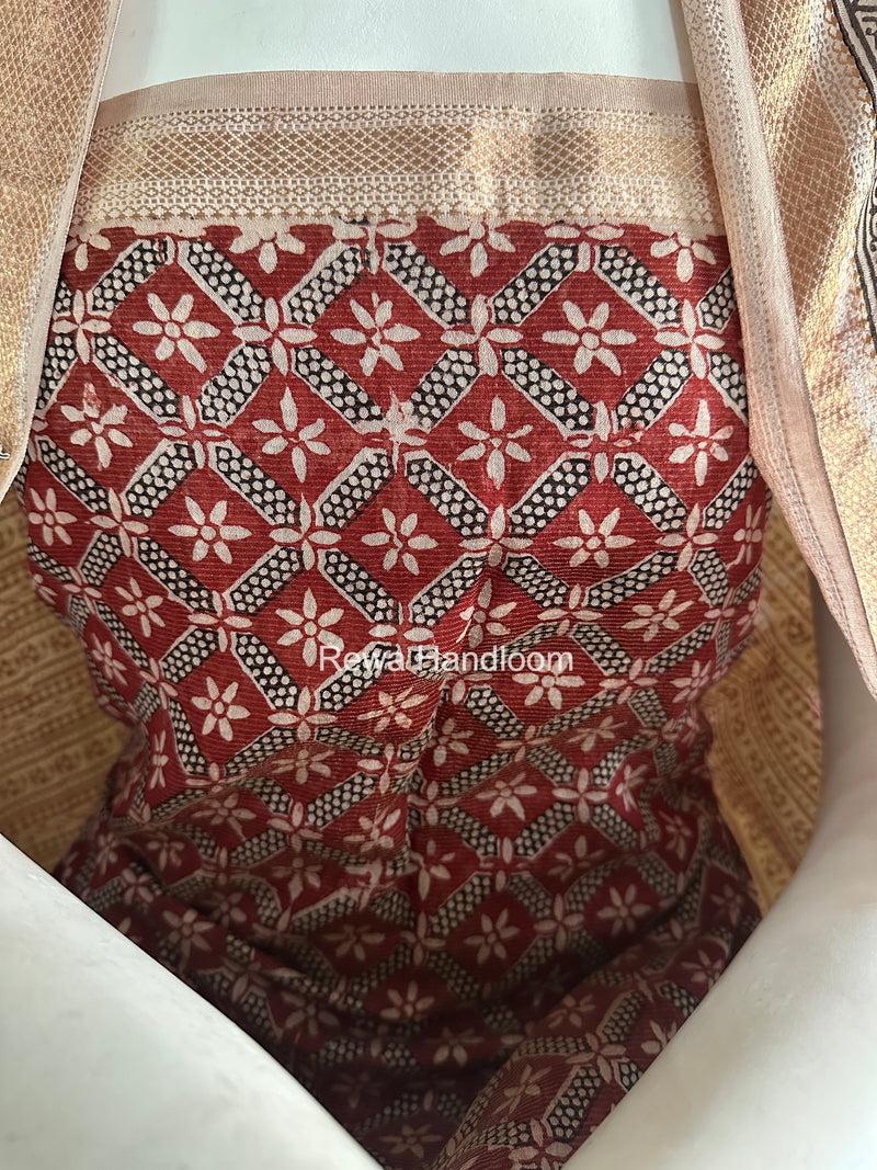 Maheshwari Maroon-White Bagh Print Tissue Top-Dupatta Set BPTS011