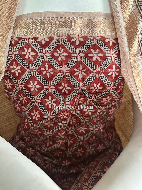 Maheshwari Maroon-White Bagh Print Tissue Top-Dupatta Set BPTS011
