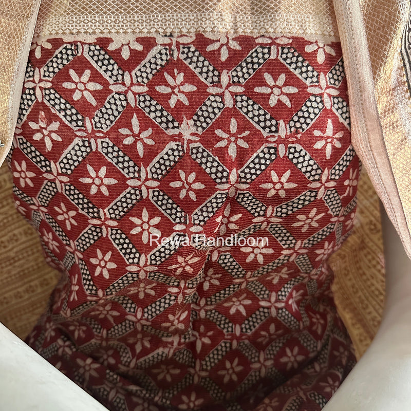 Maheshwari Maroon-White Bagh Print Tissue Top-Dupatta Set BPTS011
