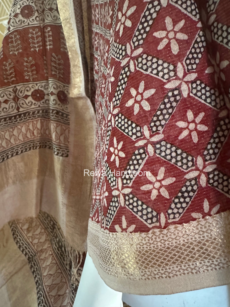 Bagh Print Tissue Top-Dupatta Set