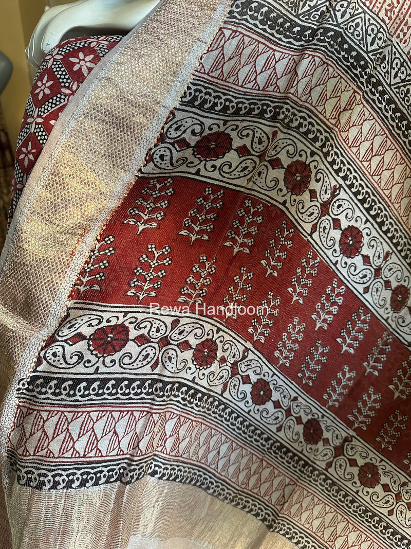 Maheshwari Maroon-White Bagh Print Tissue Top-Dupatta Set BPTS011