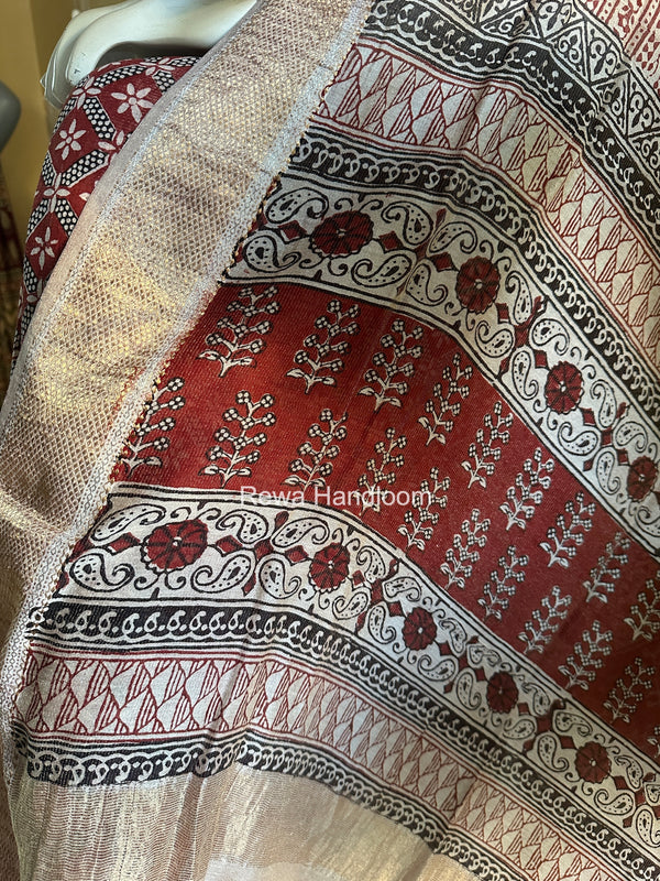 Maheshwari Maroon-White Bagh Print Tissue Top-Dupatta Set BPTS011