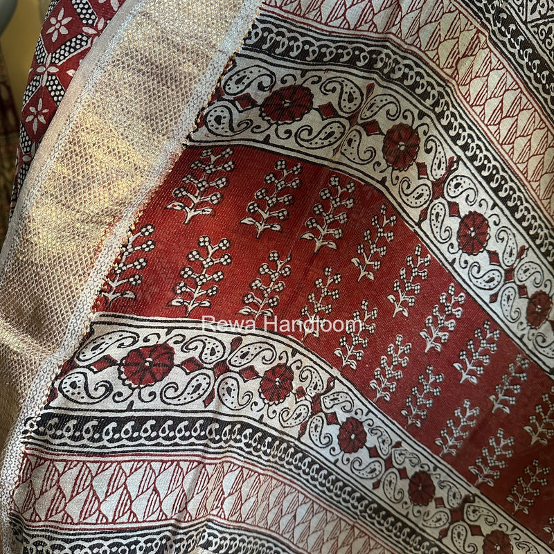 Maheshwari Maroon-White Bagh Print Tissue Top-Dupatta Set BPTS011
