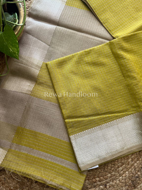 Maheshwari Green ~ Silver Zari Checks Silk Saree-SZ018