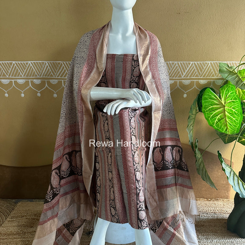 Maheshwari Bagh Print Tissue Top-Dupatta Set