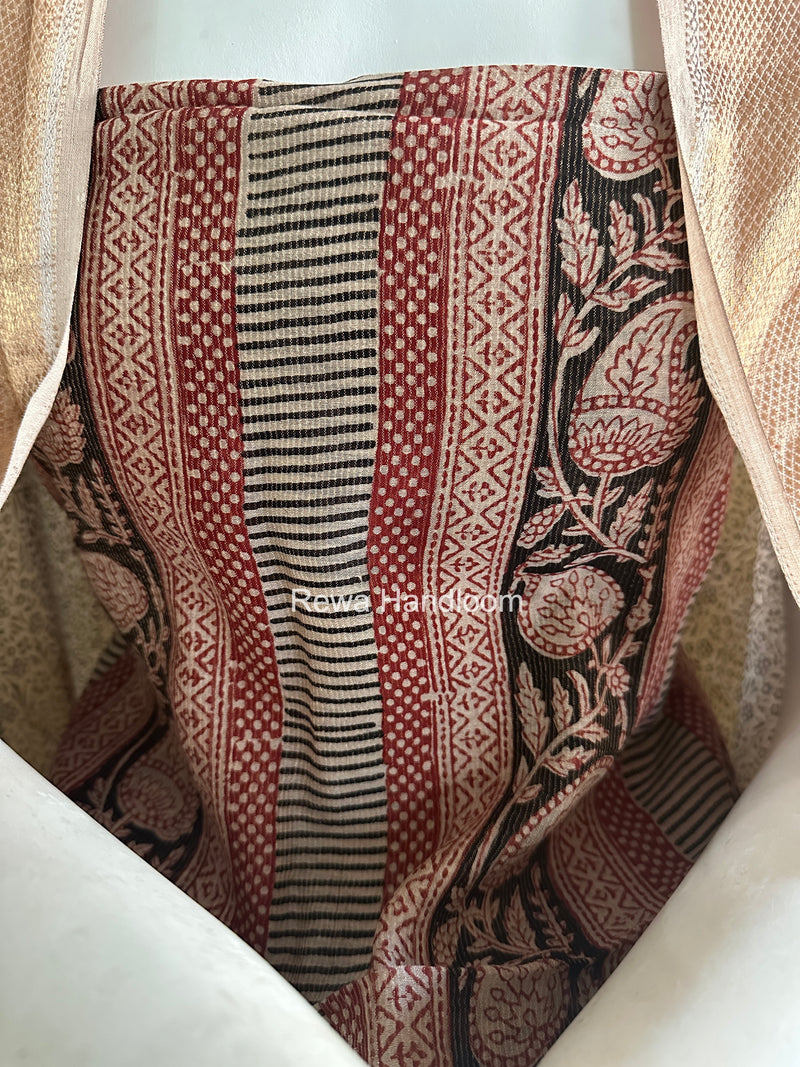Maheshwari Maroon-White Bagh Print Tissue Top-Dupatta Set BPTS012