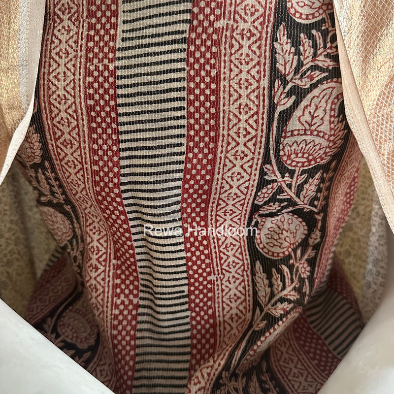 Maheshwari Maroon-White Bagh Print Tissue Top-Dupatta Set BPTS012