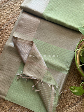 Maheshwari Pista Green ~ Silver Zari Checks Silk Saree-SZ017