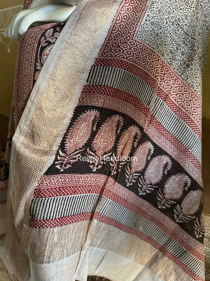 Maheshwari Maroon-White Bagh Print Tissue Top-Dupatta Set BPTS012