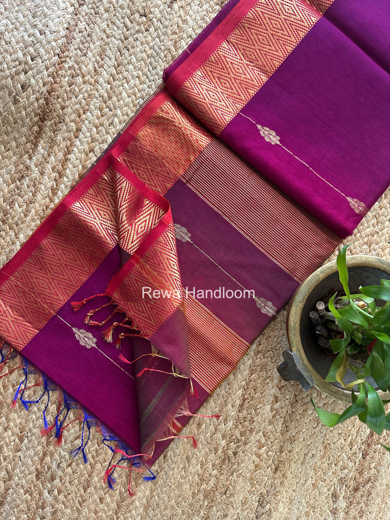 Maheshwari Magenta Shaded Butti Saree SBBS027 by Rewa Handloom