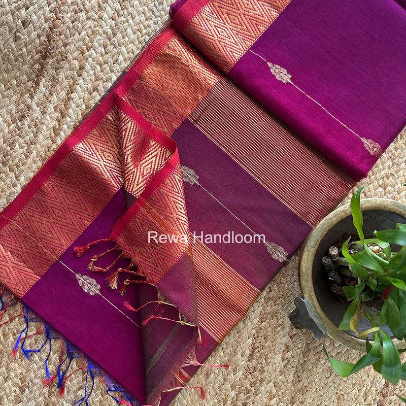 Maheshwari Magenta Shaded Butti Saree SBBS027 by Rewa Handloom