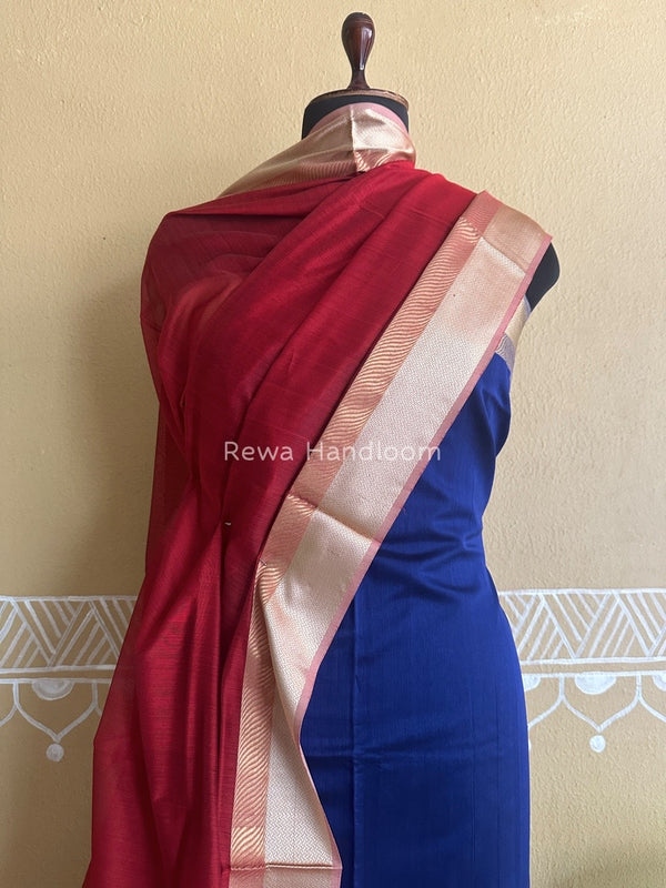 Maheshwari Blue-Red Resham Border Dress Material BRD05
