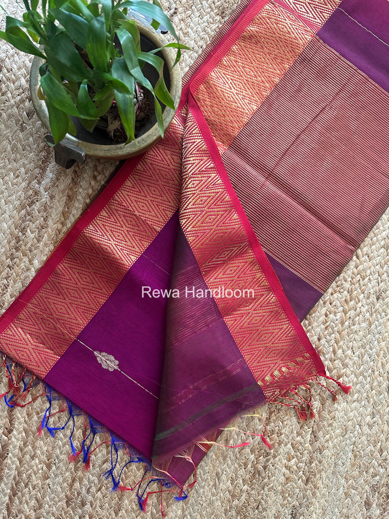 Maheshwari Magenta Shaded Butti Saree SBBS027 by Rewa Handloom