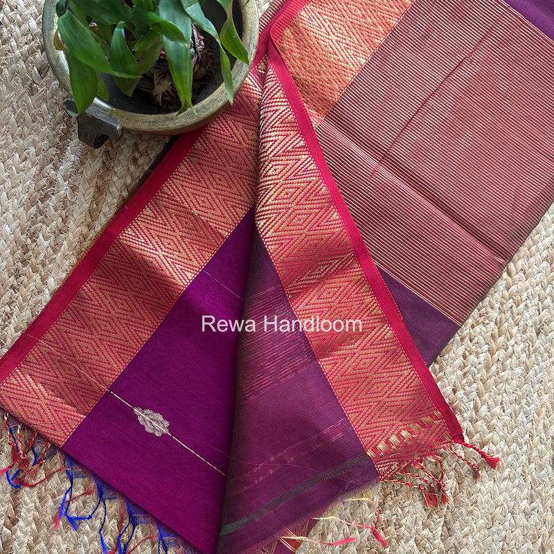 Maheshwari Magenta Shaded Butti Saree SBBS027 by Rewa Handloom