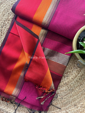 Maheshwari Magenta Multicolor Border Saree MB00503