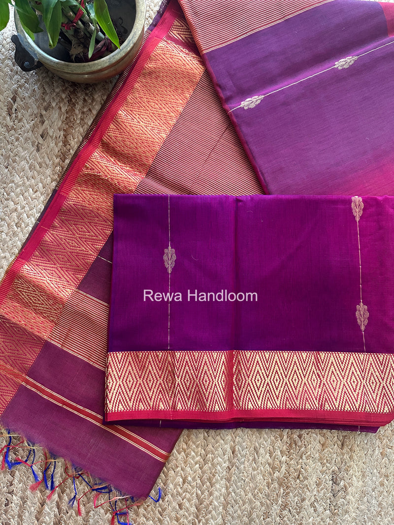Maheshwari Magenta Shaded Butti Saree SBBS027 by Rewa Handloom
