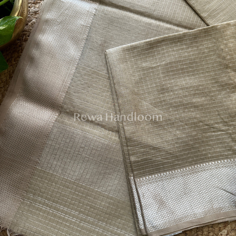 Maheshwari Tussar Silver Zari Checks Silk Saree SZ025
