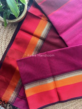 Maheshwari Magenta Multicolor Border Saree MB00503