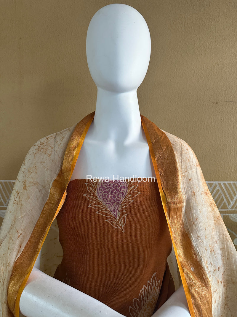 Maheshwari Golden Yellow Batik Tissue Printed Dress Material BTP158 