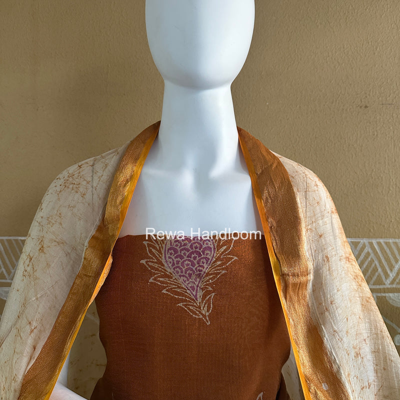 Maheshwari Golden Yellow Batik Tissue Printed Dress Material BTP158 