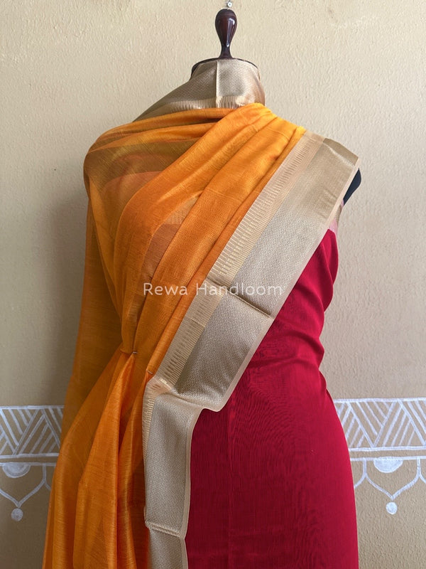 Maheshwari Red-Mustard Yellow Resham Border Dress Material BRD014