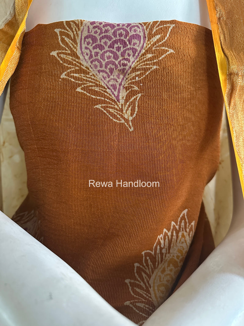Maheshwari Golden Yellow Batik Tissue Printed Dress Material BTP158 