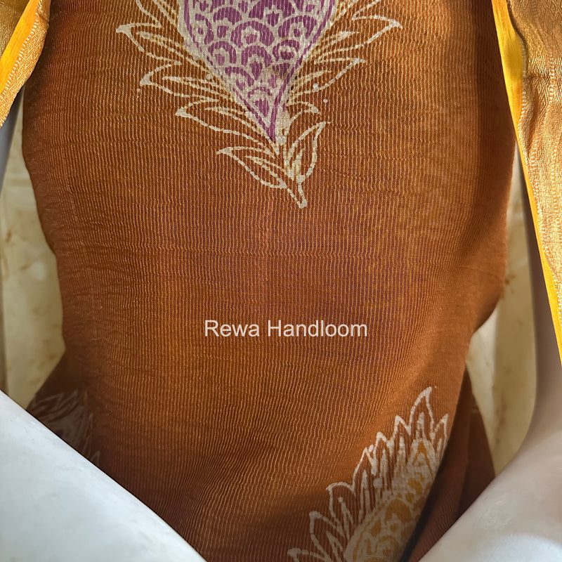 Maheshwari Golden Yellow Batik Tissue Printed Dress Material BTP158 