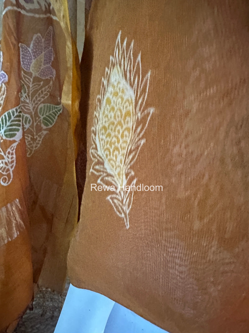 Maheshwari Golden Yellow Batik Tissue Printed Dress Material BTP158 