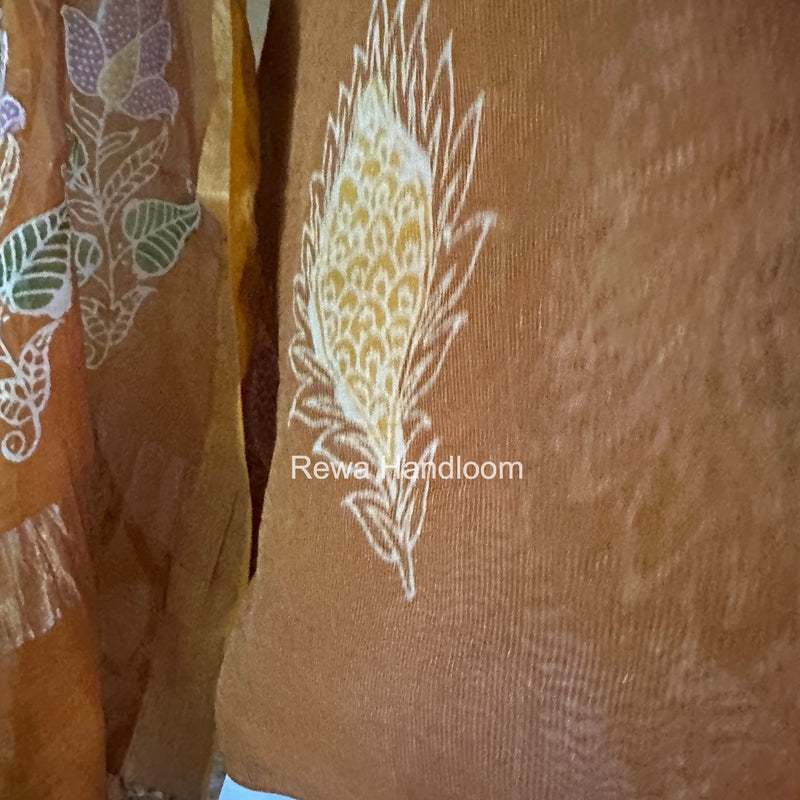 Maheshwari Golden Yellow Batik Tissue Printed Dress Material BTP158 