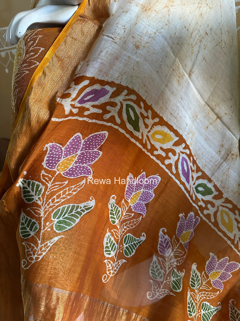 Maheshwari Golden Yellow Batik Tissue Printed Dress Material BTP158 