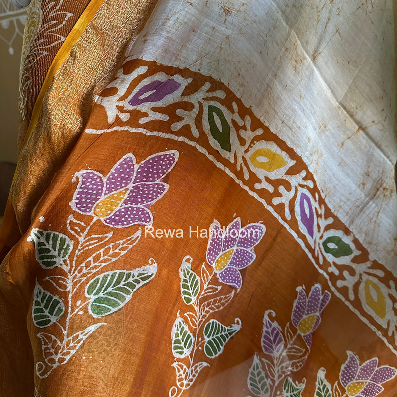 Maheshwari Golden Yellow Batik Tissue Printed Dress Material BTP158 